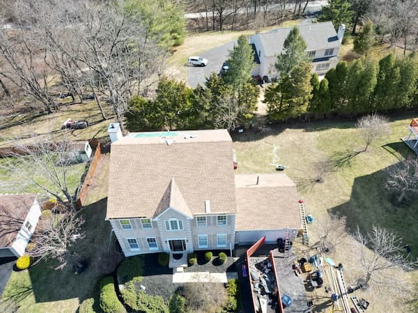 Close-up of architectural shingles on a Bucks County home roof